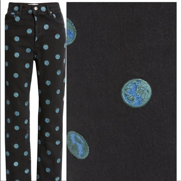 Reformation Earth Embroidered High Rise Straight Jeans 28” - Picture 3 of 13